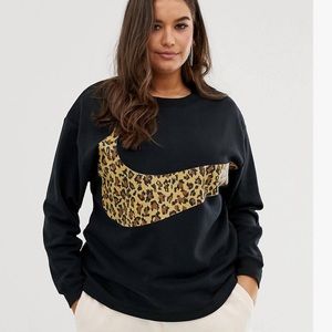 ASOS X NIKE Plus Black Leopard Swoosh Sweatshirt
